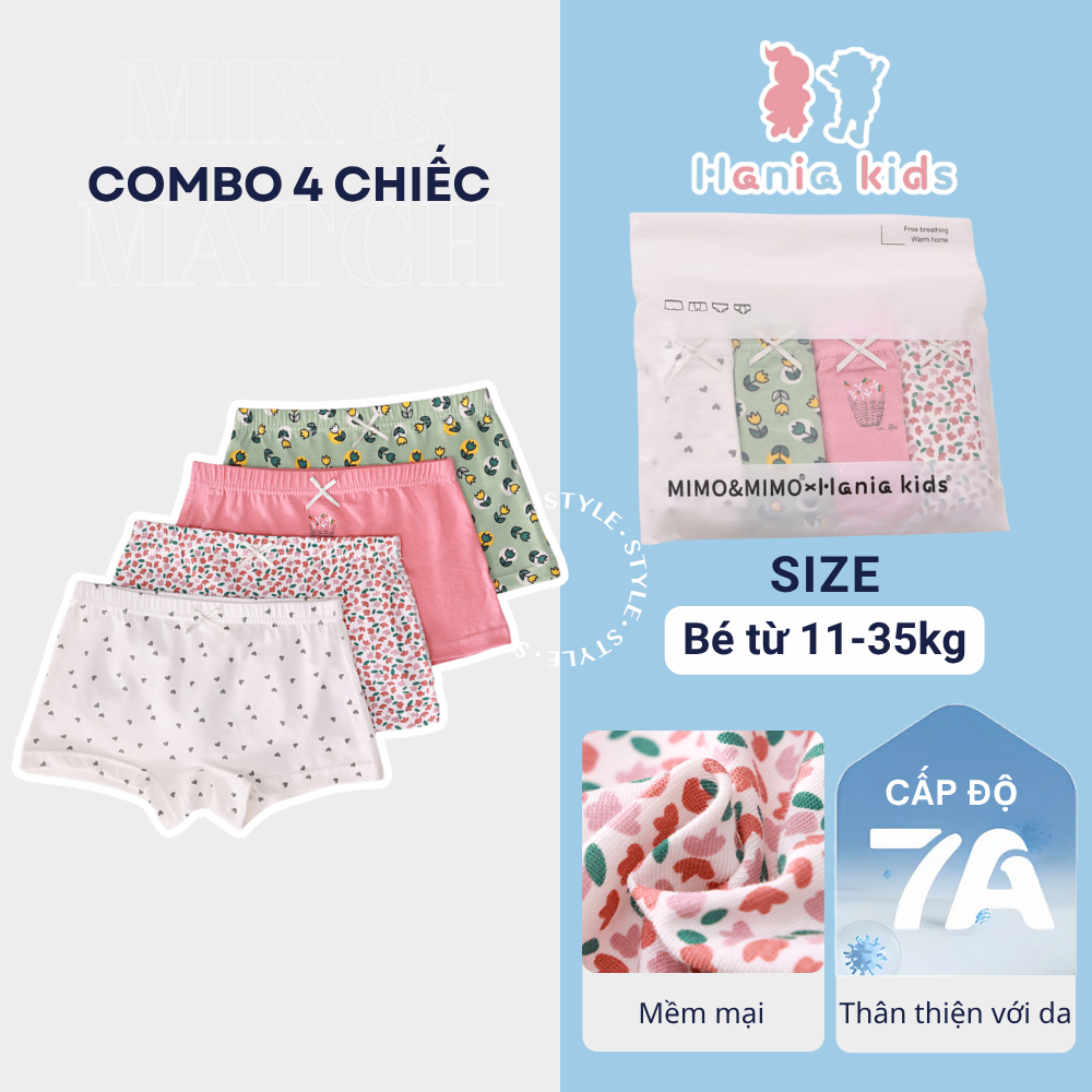 Combo 4 Quần Lót Cho Bé Gái Họa Tiết Hoa Nhí Chất Liệu Cotton Thoáng Khí