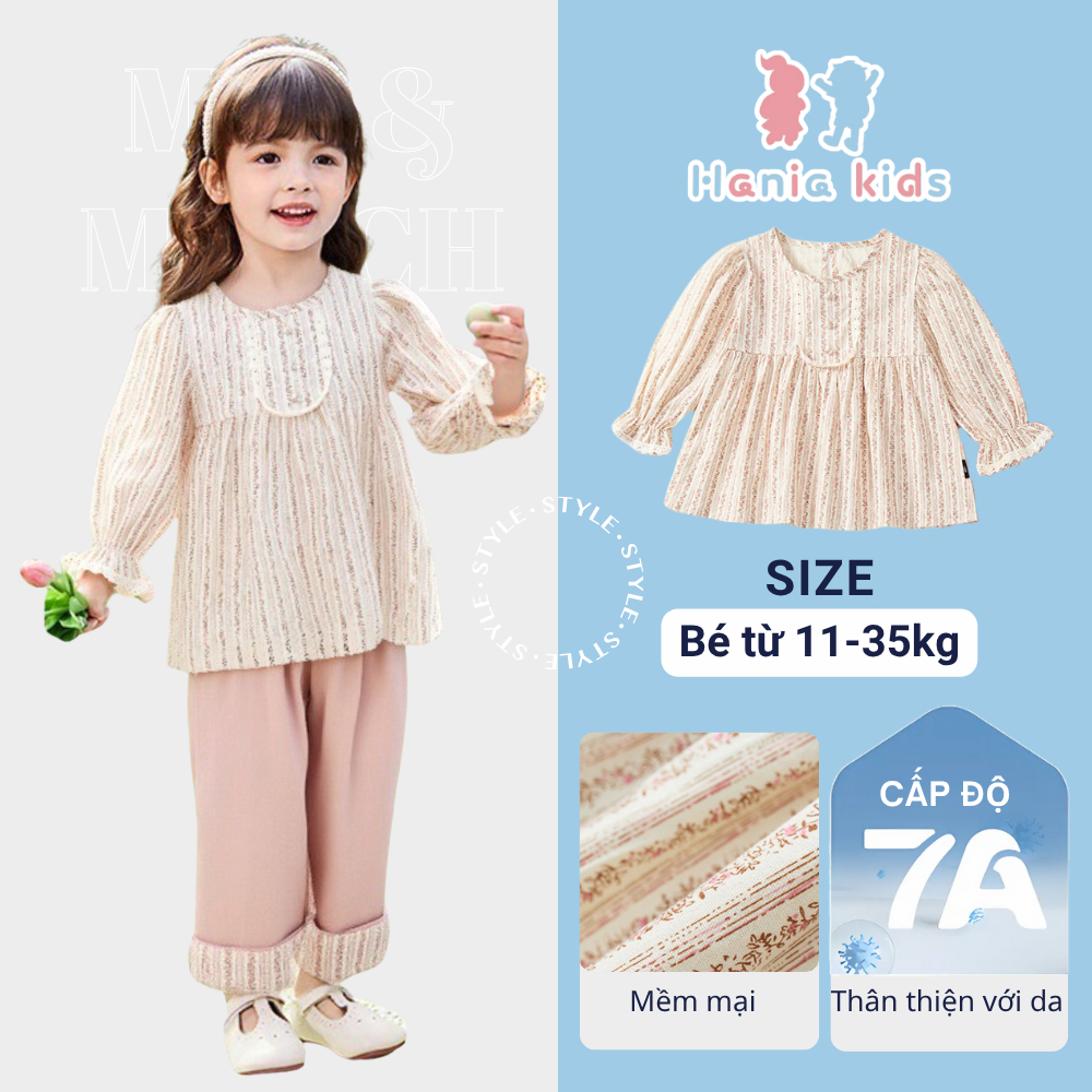 Áo Dài Tay Thu Đông Cho Bé Hania Kids Hoa Nhí Tay Bo Chun Đáng Yêu Chất Liệu Mềm Mại