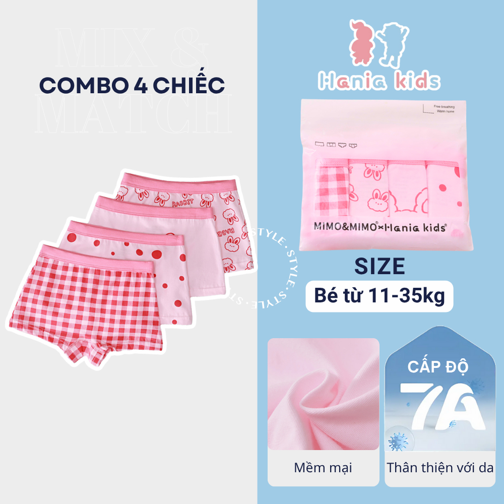 Combo 4 Quần Chíp Cho Bé Gái Màu Hồng Cho Bé Gái Hình Cute Chất Liệu Thun Mát Mềm Mại Thoáng Khí