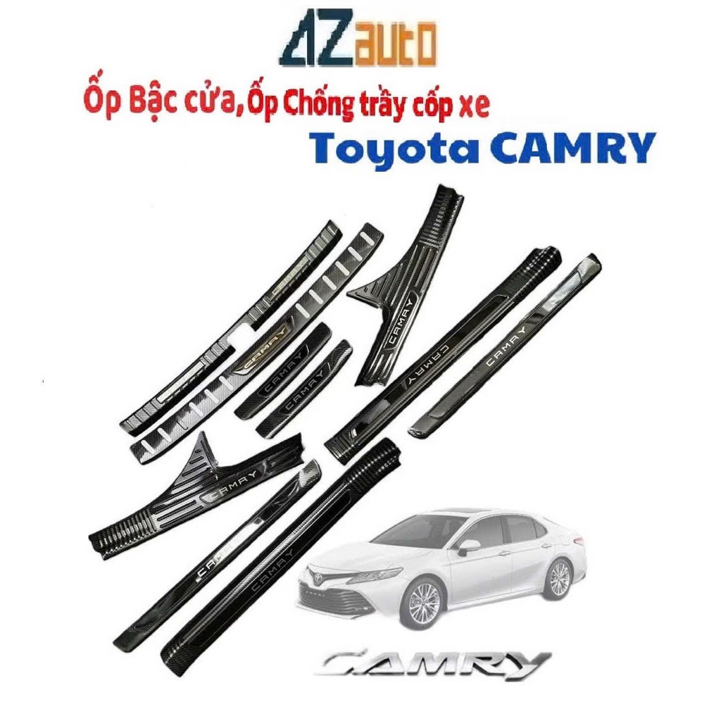 Ốp bậc cửa và chống trầy cốp xe Camry 2019-2024 vân Carbon hàng cao cấp