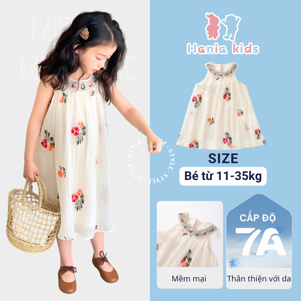 Váy Cho Bé Gái, Váy Yếm Cho Bé Gái Thêu Hoa Cổ Đính Cườm Chất Liệu Voan Mềm Mại 2 Lớp Size 9-12kg