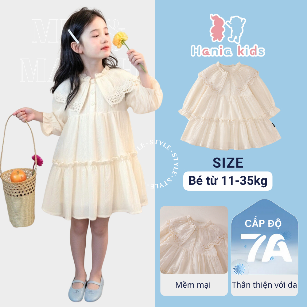 Váy Công Chúa Cho Bé Gái HANIA KIDS Nhẹ Nhàng Dáng Xòe Dài Tay Cách Điệu Dễ Thương Chất Liệu Mềm Mại