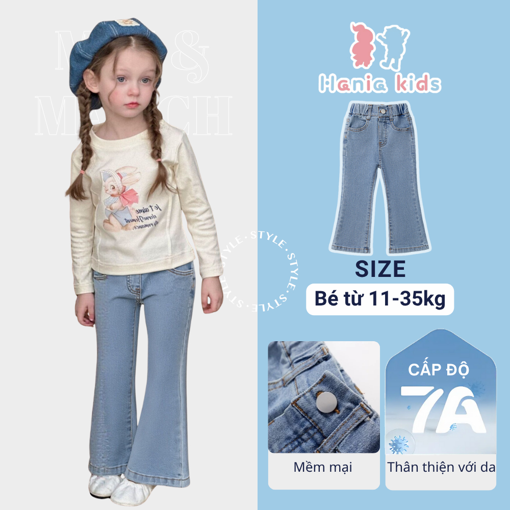 Quần Jean Ống Loe Cho Bé Gái, Quần Jean Ống Loe Cho Bé Gái HANIA KIDS Chất Liệu Jean Mềm Mại