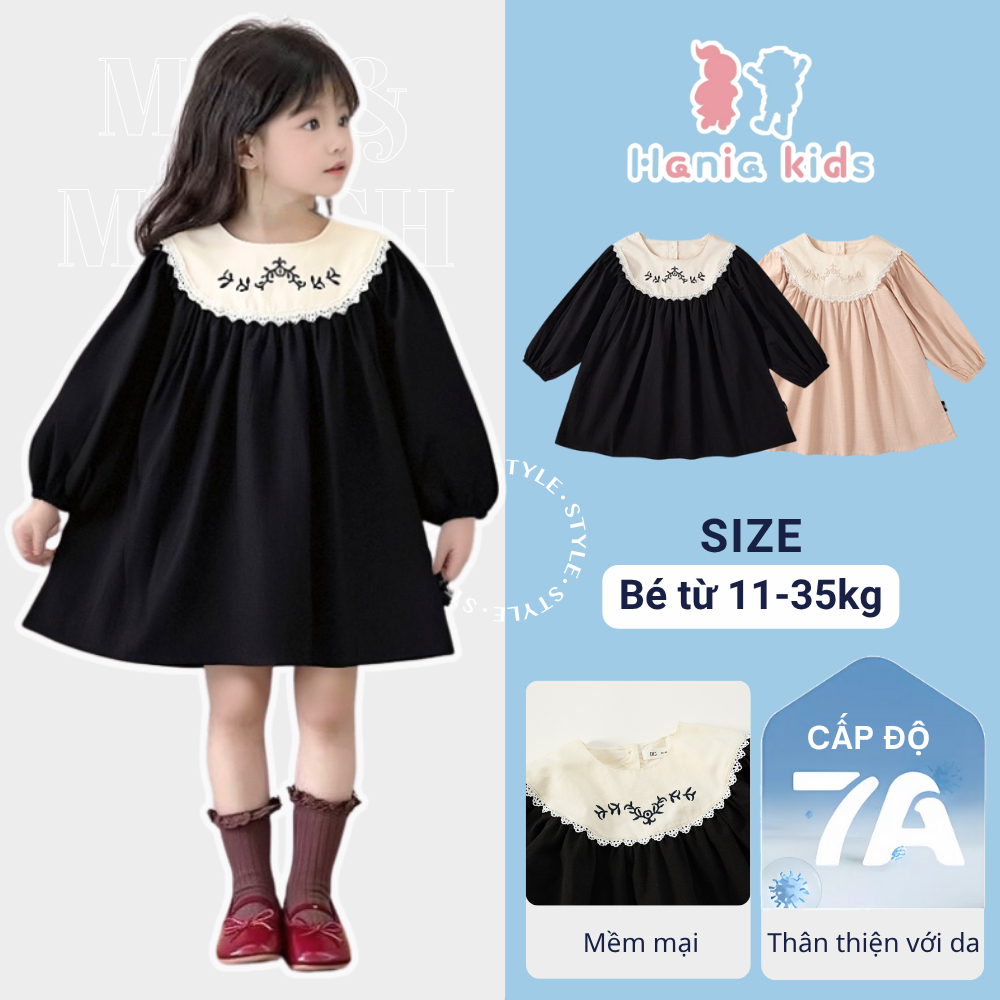 Váy Cho Bé Gái HANIA KIDS Baby Suông Cổ Tròn Thêu Họa Tiết Dễ Thương Cho Bé Gái Chất Liệu Cotton