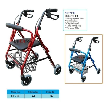 Khung tập đi Lucass W14, Khung tập đi bốn bánh, có ghế ngồi, khung tập đo có tay phanh