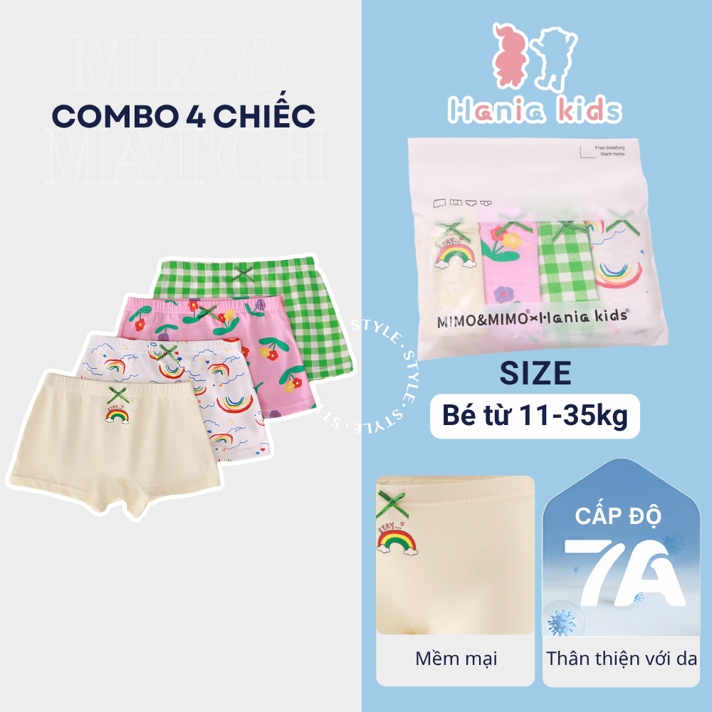 Set 4 Quần Chip Bé Gái Nhiều Màu Sắc In Hình Dễ Thương Chất Liệu Thun Mềm Mịn