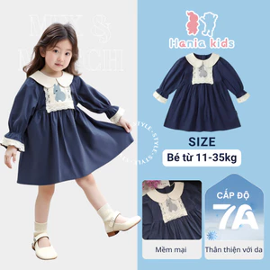 Váy Cho Bé Gái HANIA KIDS Váy Dài Tay Cổ Tròn Phối Ren Thêu Hình Thỏ Đáng Yêu chất liệu mềm mại