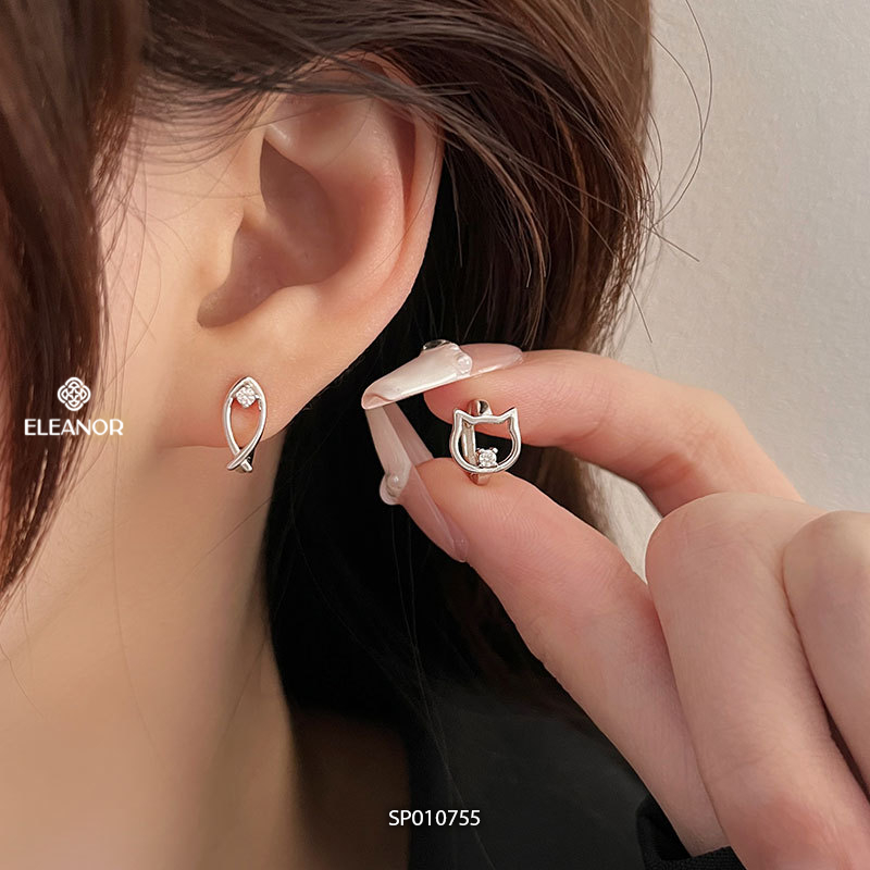 Bông tai nữ chuôi bạc 925 Eleanor Accessories hình cá mèo phụ kiện trang sức khuyên tai 10755