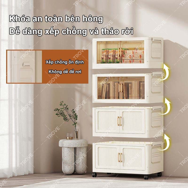 Trove Tủ lưu trữ có thể gập lại nhựa tủ bếp đa năng có bánh xe Tủ đựng đồ cao cấp Kệ để đồ