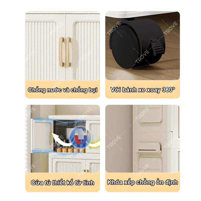 Trove Tủ lưu trữ có thể gập lại nhựa tủ bếp đa năng có bánh xe Tủ đựng đồ cao cấp Kệ để đồ