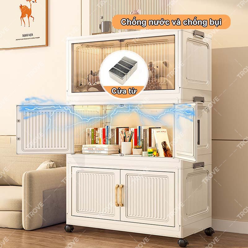 Trove Tủ lưu trữ có thể gập lại nhựa tủ bếp đa năng có bánh xe Tủ đựng đồ cao cấp Kệ để đồ