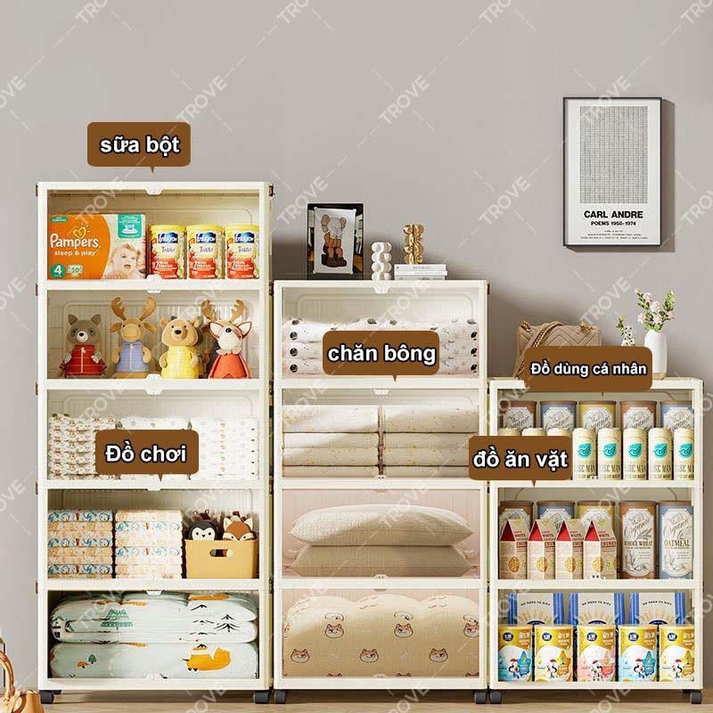 Trove Tủ lưu trữ có thể gập lại nhựa tủ bếp đa năng có bánh xe Tủ đựng đồ cao cấp Kệ để đồ