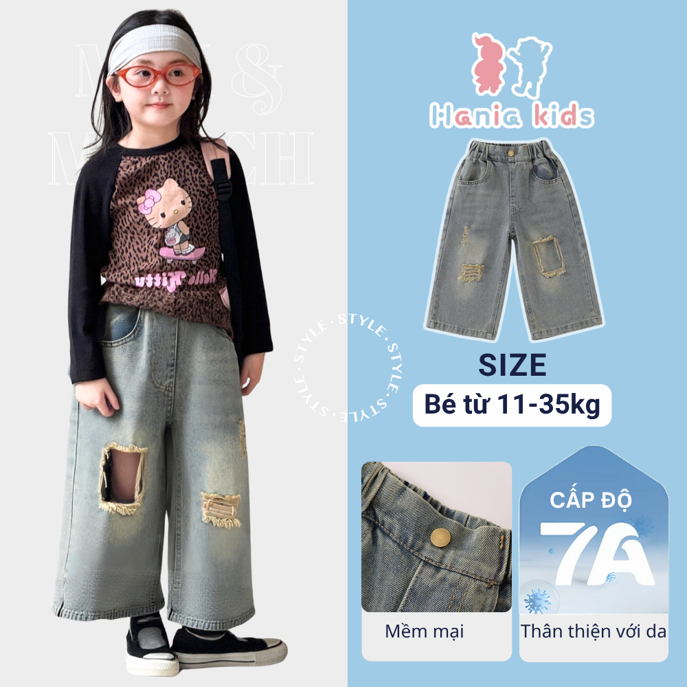 Quần Jean Cho Bé Gái, Quần Jean Rách Cá Tính Cho Bé Gái HANIA KIDS Chất Liệu Mềm Mại Thân Thiện Với Da