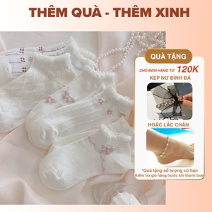 IK Set 5 Đôi Tất Vớ Ren Trắng Cổ Bèo Tiểu Thư Cao Cổ, Cổ Ngắn Chất Liệu Cotton Có Họa Tiết V3