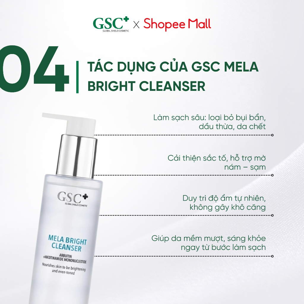 Sữa Rửa Mặt Cho Da Nám, Không Đều Màu GSC Mela Bright Cleanser 150ml - Hỗ Trợ Giảm Nám, Sáng Da - GC093A