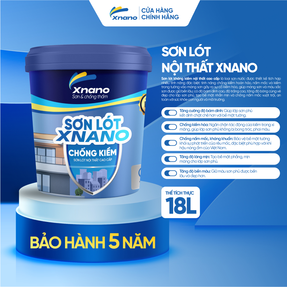 Sơn Lót Chống Kiềm Nội Thất XNANO – Cao Cấp, Chống Ẩm Mốc, Bám Dính Tốt – 5L & 18L | Bảo Hành 5 Năm | XNANO