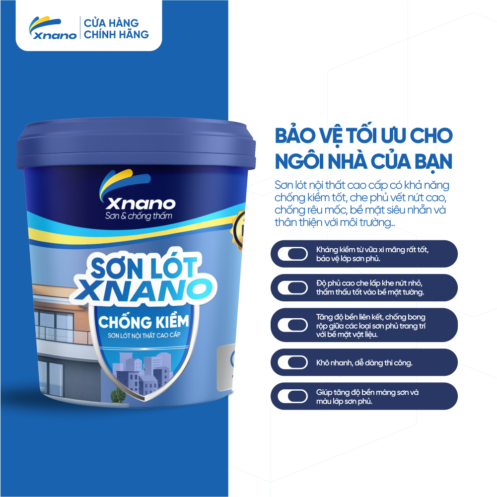 Sơn Lót Chống Kiềm Nội Thất XNANO – Cao Cấp, Chống Ẩm Mốc, Bám Dính Tốt – 5L & 18L | Bảo Hành 5 Năm | XNANO