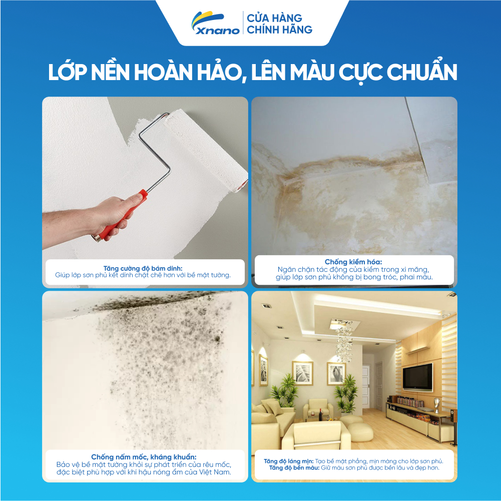 Sơn Lót Chống Kiềm Nội Thất XNANO – Cao Cấp, Chống Ẩm Mốc, Bám Dính Tốt – 5L & 18L | Bảo Hành 5 Năm | XNANO