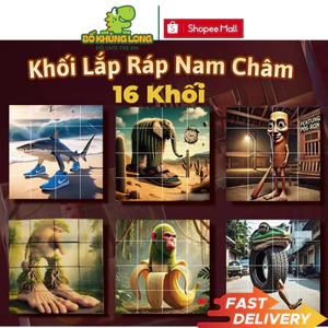 Khối Nam Châm Xếp Hình 6 Mặt 16 Khối BỐ KHỦNG LONG Nhiều Chủ Đề Cho Bé Phát Triển Tư Duy Logic