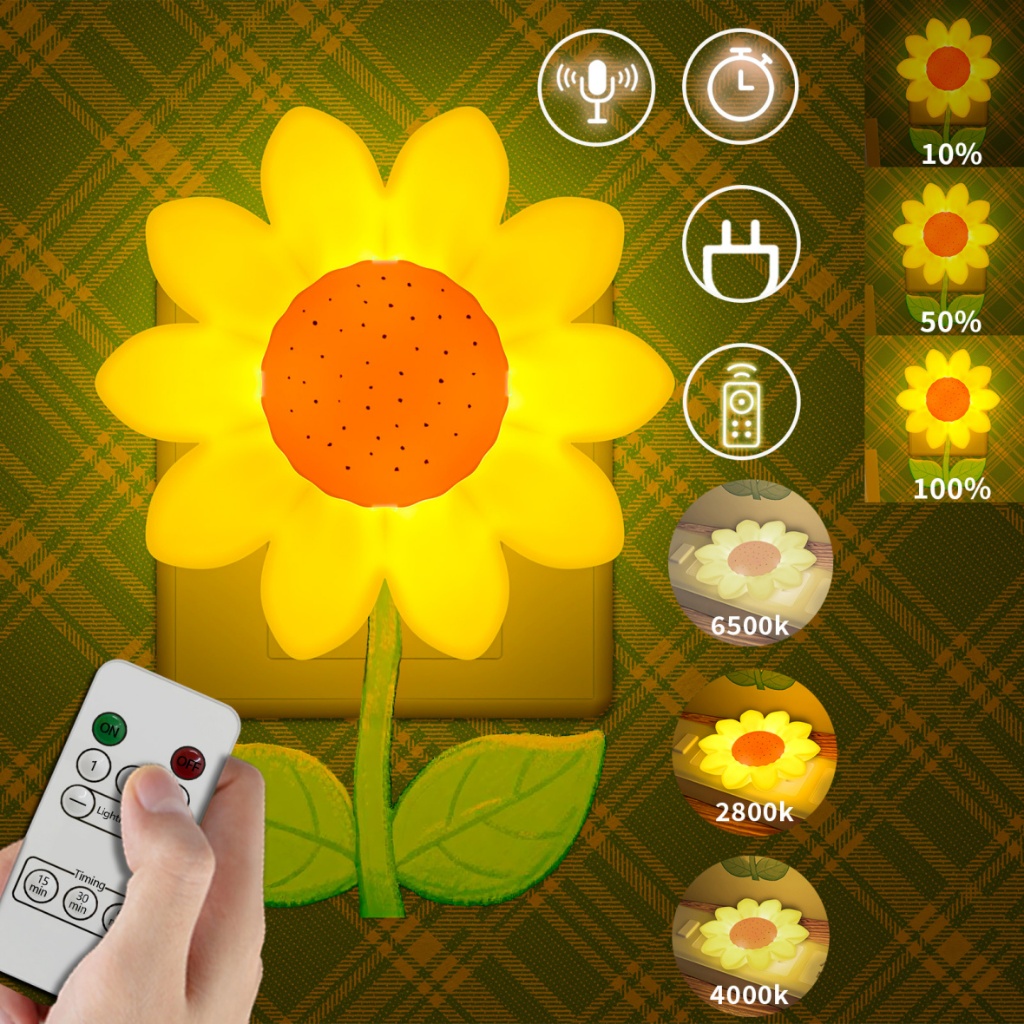 Đèn Ngủ Hoa Hướng Dương Có Remote DecorSquare - Ánh Vàng Dịu Mắt Decor Phòng Bé Phòng Ngủ
