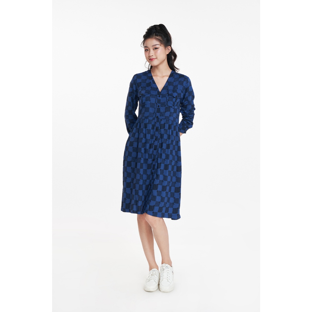 [CÒN SIZE S] Đầm Nữ Tay Dài Caro Dáng Midi N&M Thương Hiệu NINOMAXX 1906041