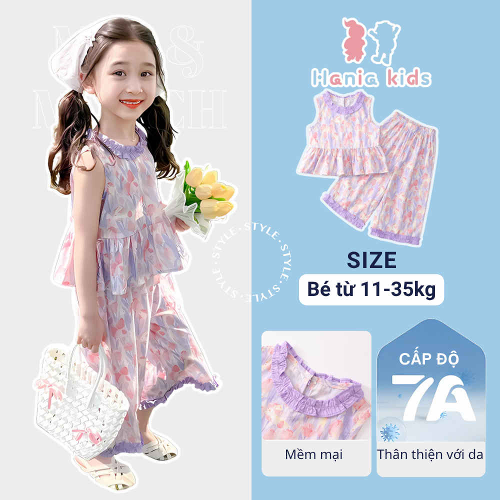 Đồ Bộ Bé Gái, Set Đồ Bộ Cho Bé Gái Bộ Đồ Ống Suông Họa Tiết Hoa Xinh Xắn Chất Liệu Thô Mềm