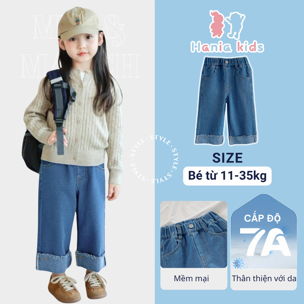 Quần Bò Cho Bé Gái, Quần Suông Ống Rộng Cho Bé Gái HANIA KIDS Quần Jean Đi Học Đi Chơi Chất Mềm Mịn