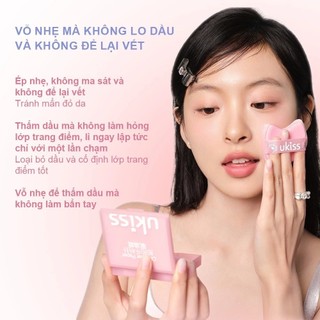 UKISS giấy thấm dầu hoa hồng hương thơm đi kèm với gương + Puff hộp di động Set (100 pcs giấy/hộp)