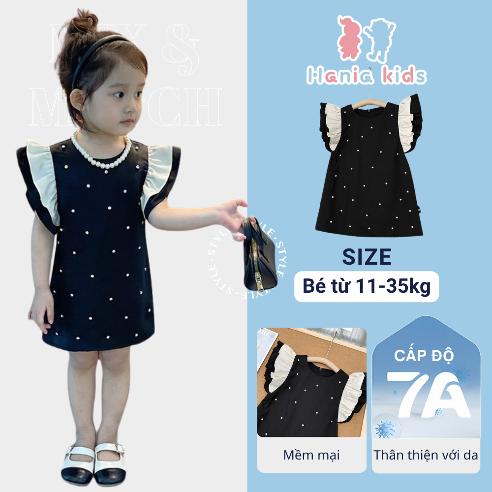 Váy Công Chúa,  Họa Tiết Chấm Bi Tay Cánh Tiên Cho Bé Gái Phối Màu Dễ Thương Chất Liệu Mềm Mại