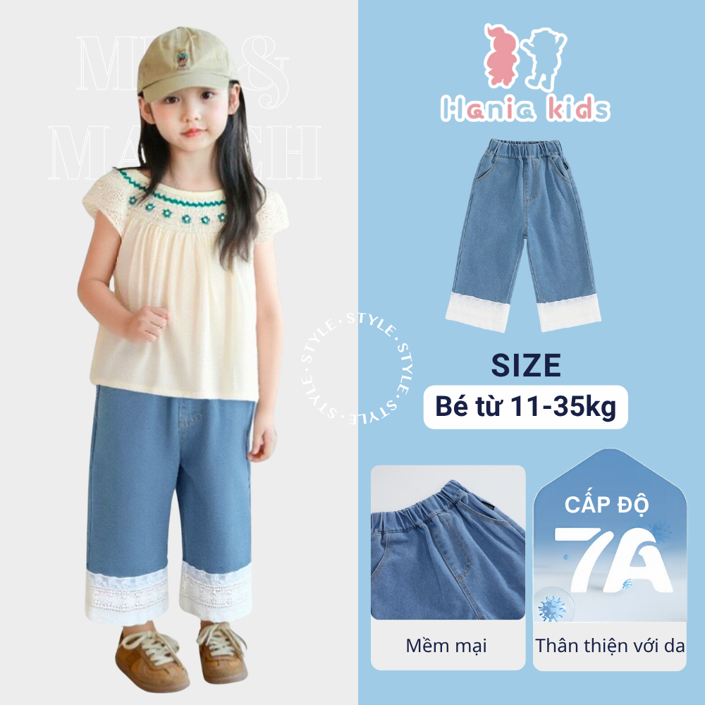 Quần Bò Bé Gái, Quần Jean Cho Bé Gái HANIA KIDS Phối Gấu Ren Thời Trang Cạp Chun Chất Liệu Mềm Mại