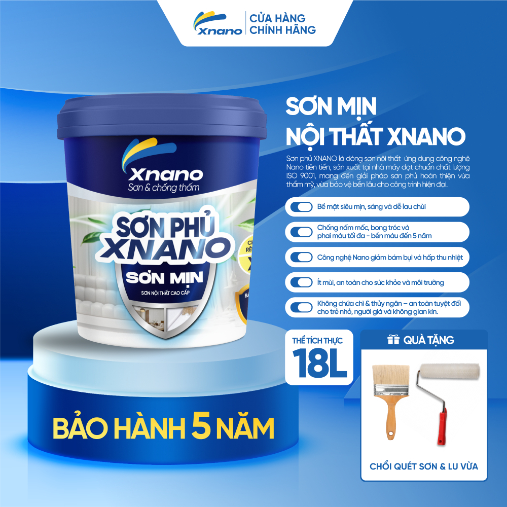 Sơn Mịn Nội Thất XNANO – Cao Cấp, Chống Ẩm Mốc, Bám Dính Tốt – 5L & 18L | Bảo Hành 5 Năm
