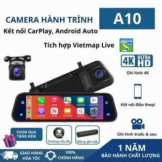 Camera hành trình ô tô A10 Bản đồ dẫn đường Kết nối Apple Carplay/Android Auto Ghi hình 4K Quay đêm sắc nét BH 12 tháng