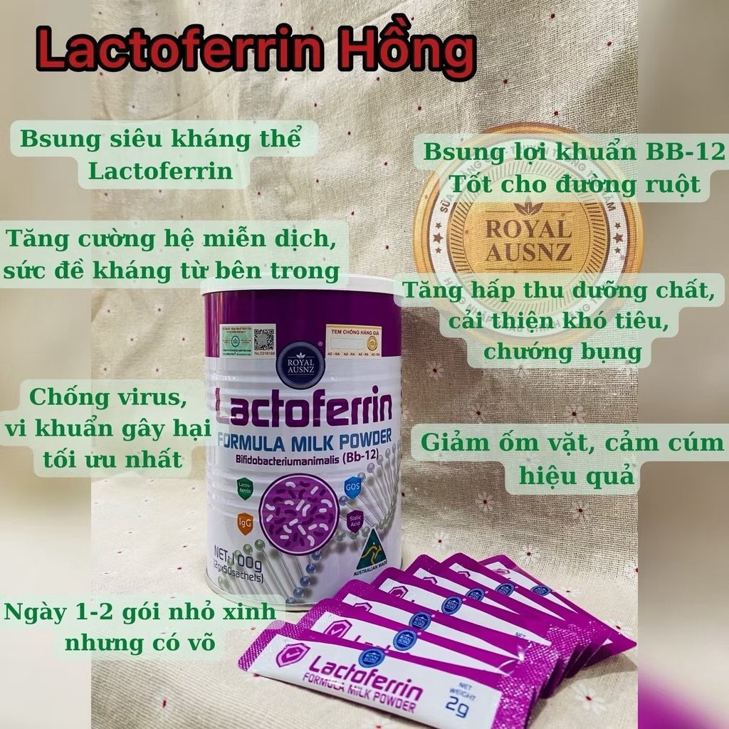 Lactoferrin Hồng Hoàng Gia Úc Tăng Cường Sức Đề Kháng Cho Bé Hộp 50 gói x 2g