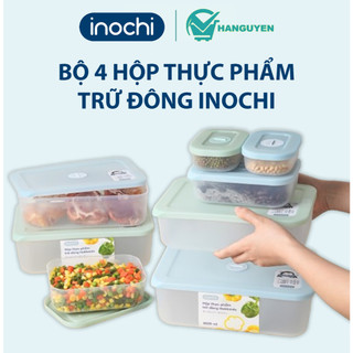 Bộ 4 hộp thực phẩm trữ đông Hokkaido Inochi - nhựa PP an toàn, kháng khuẩn, nắp kín khít, chịu nhiệt tốt