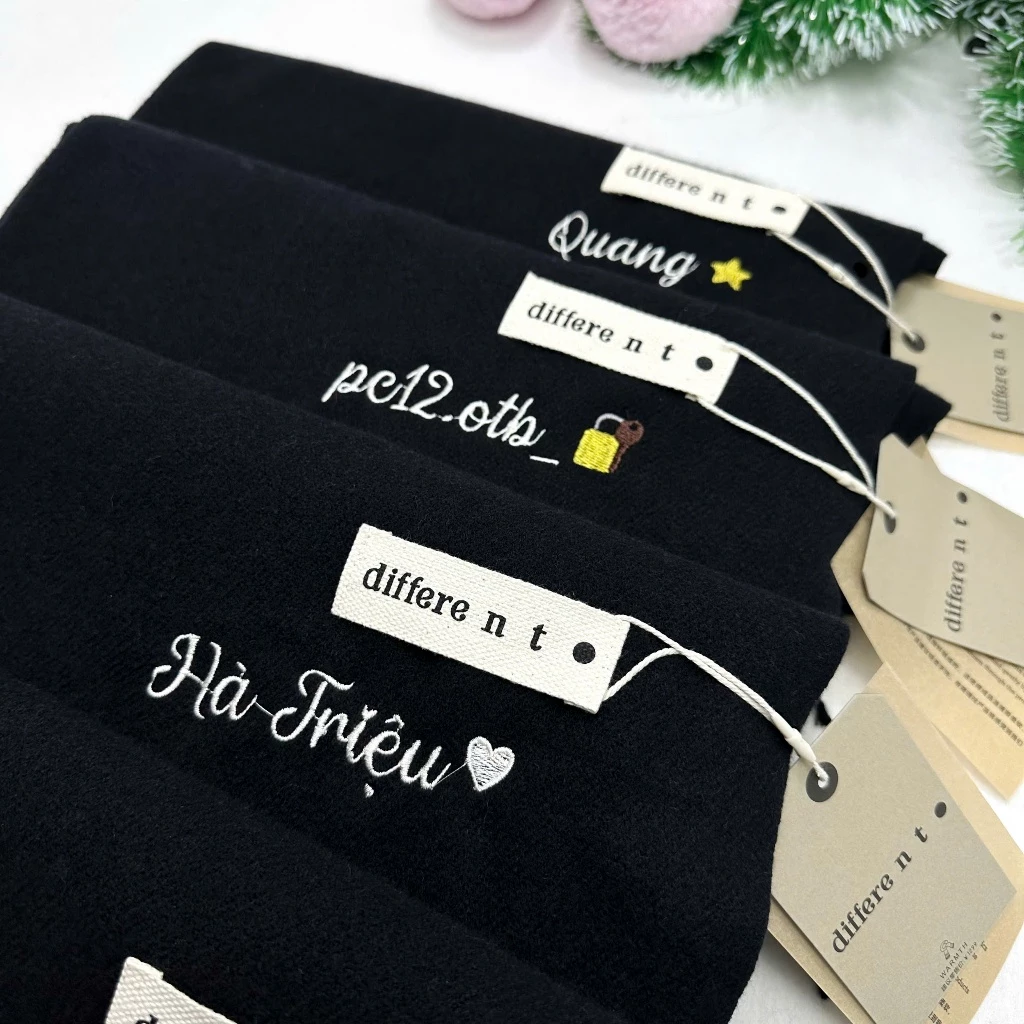 [Thêu Tên] Khăn Len Cashmere Cao Cấp Thêu Tên Theo Yêu Cầu