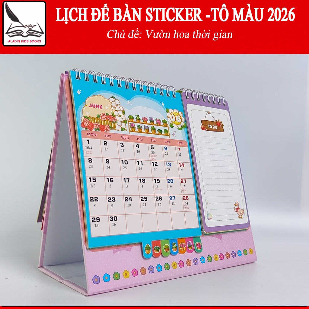 Lịch Để Bàn Sticker – Tô Màu 2026 Chủ Đề “Vườn Hoa Thời Gian”. Có Sticker Dán, Trang Tô Màu Sáng Tạo