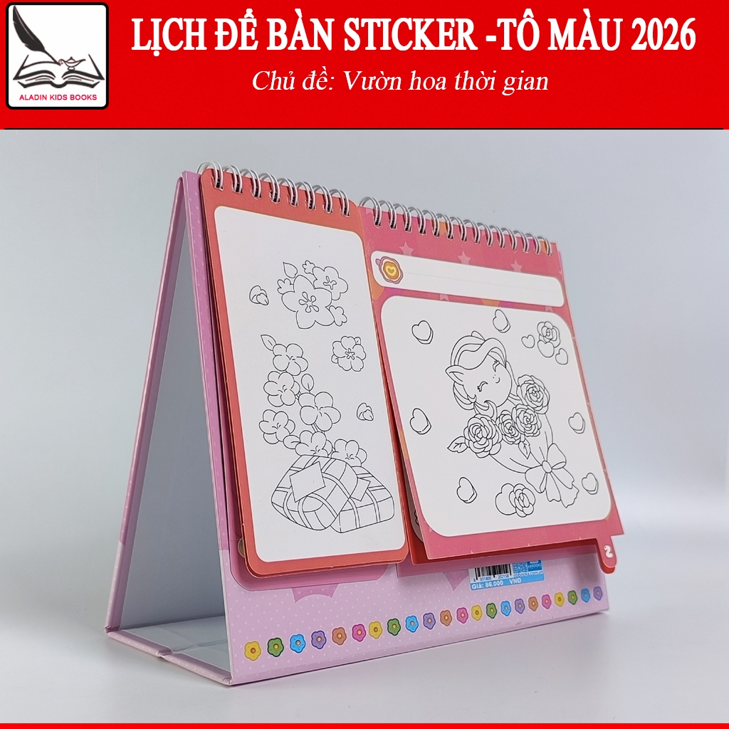 Lịch Để Bàn Sticker – Tô Màu 2026 Chủ Đề “Vườn Hoa Thời Gian”. Có Sticker Dán, Trang Tô Màu Sáng Tạo