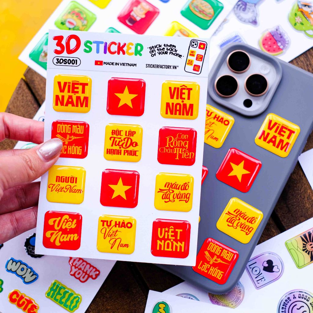 3D sticker nhiều mẫu-Hình dán đổ keo Epoxy Domed hiệu ứng nổi dày, sáng ...