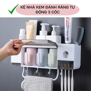 BỘ NHẢ KEM ĐÁNH RĂNG TỰ ĐỘNG 3 CỐC TÍCH HỢP KHAY ĐỰNG MỸ PHẨM