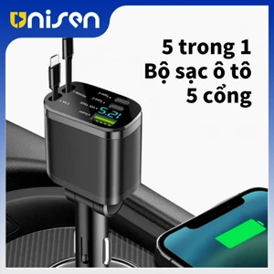 Unisen Bộ sạc ô tô Sạc nhanh USB Type C & Lightning Cáp thu gọn 5 trong 1 PD 130W