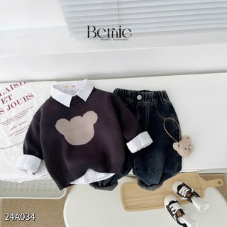 Áo len dài tay hình gấu unisex cho bé, áo len dày dặn giữ ấm, áo len hàng đẹp bé trai