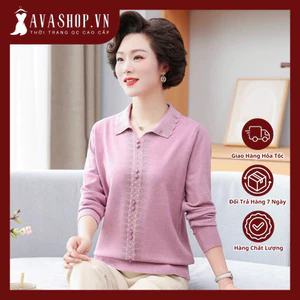 Áo Len Cổ Vuông Họa Tiết Cá Tính Cho Mẹ AL37