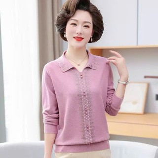 Áo Len Cổ Vuông Họa Tiết Cá Tính Cho Mẹ AL37