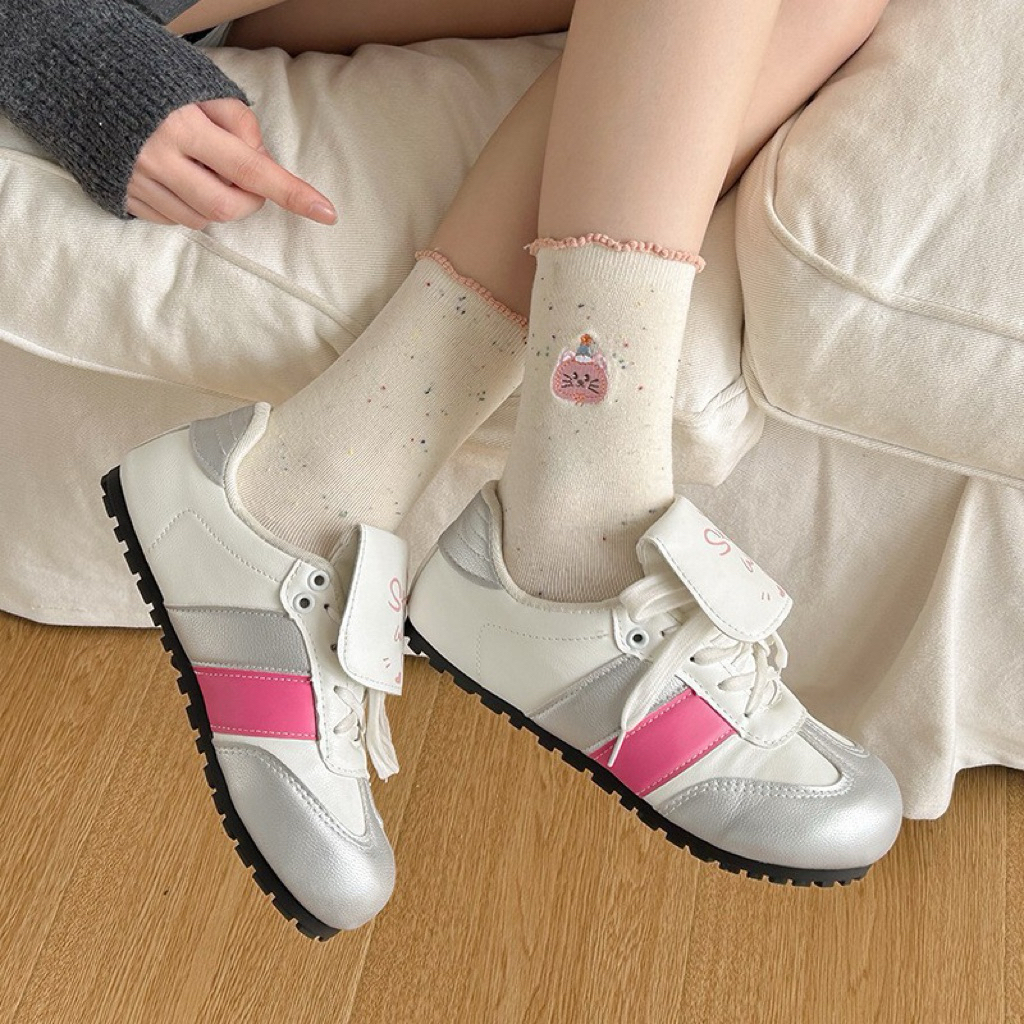Tất Vớ Nữ Cổ Cao Nhún Bèo Pastel Thêu Hình Ngộ Nghĩnh Dễ Thương Phong Cách Hàn Quốc Chất Cotton Mềm Mại Thoáng Mát
