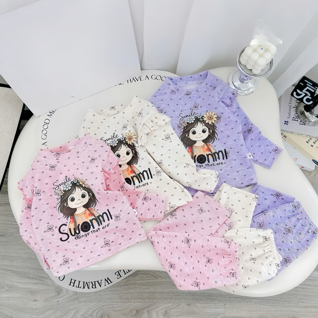 Bộ len lông thỏ xinh xắn đáng yêu cho bé gái 6kg-16kg set đồ nỉ