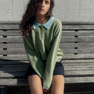 áo len Zara made in Morocco xanh lá cổ polo blue sáng cực tây