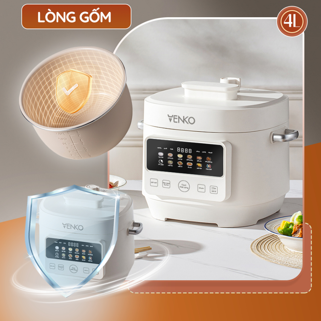 Nồi Áp Suất Đa Năng Venko VKP-4L10 – Lòng Gốm Cao Cấp Dung Tích 4L Chức Năng Lòng Nồi Chống Dính Cao Cấp