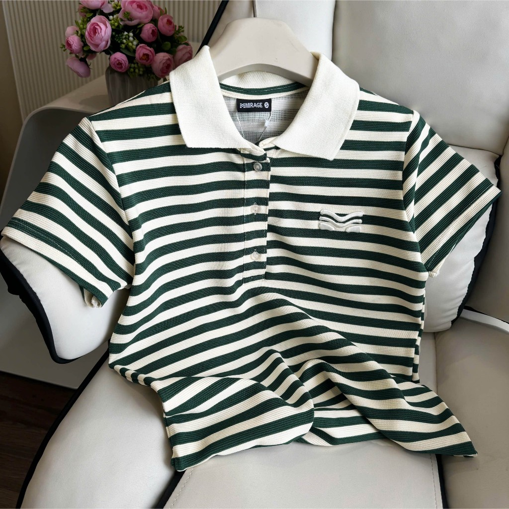 Áo Polo Mirage Sọc Màu Xanh Lá Thanh Lịch, Bắt Mắt Local Brand Chất Cotton Mềm Mịn.