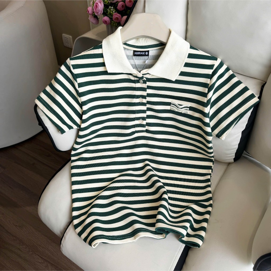 Áo Polo Mirage Sọc Màu Xanh Lá Thanh Lịch, Bắt Mắt Local Brand Chất Cotton Mềm Mịn.