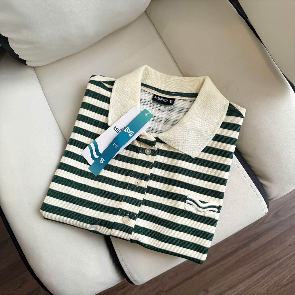 Áo Polo Mirage Sọc Màu Xanh Lá Thanh Lịch, Bắt Mắt Local Brand Chất Cotton Mềm Mịn.